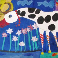 «Священная корова и священный цветок лотос», Каплиева Вероника, 6 лет,